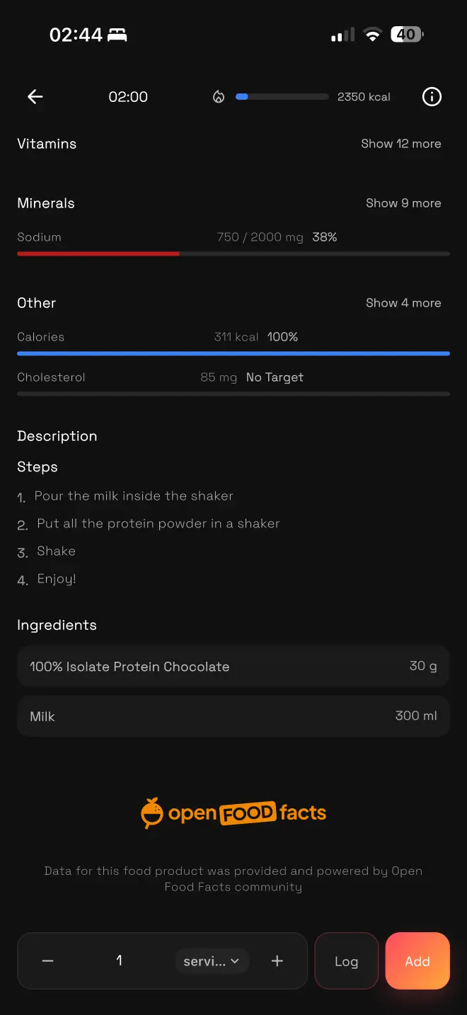 Nutrition dashboard с активни хранителни цели